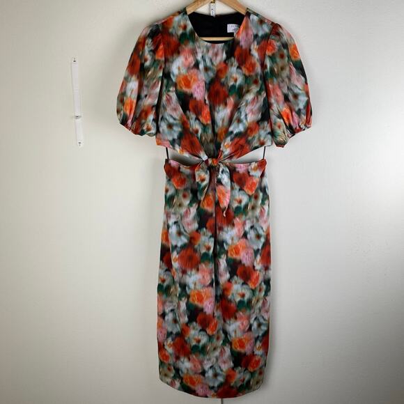 NWT J. Crew Liberty® Hazy Days Dress Size 6 Red Black Cotton Midi Puff Sleeve - Picture 8 of 14